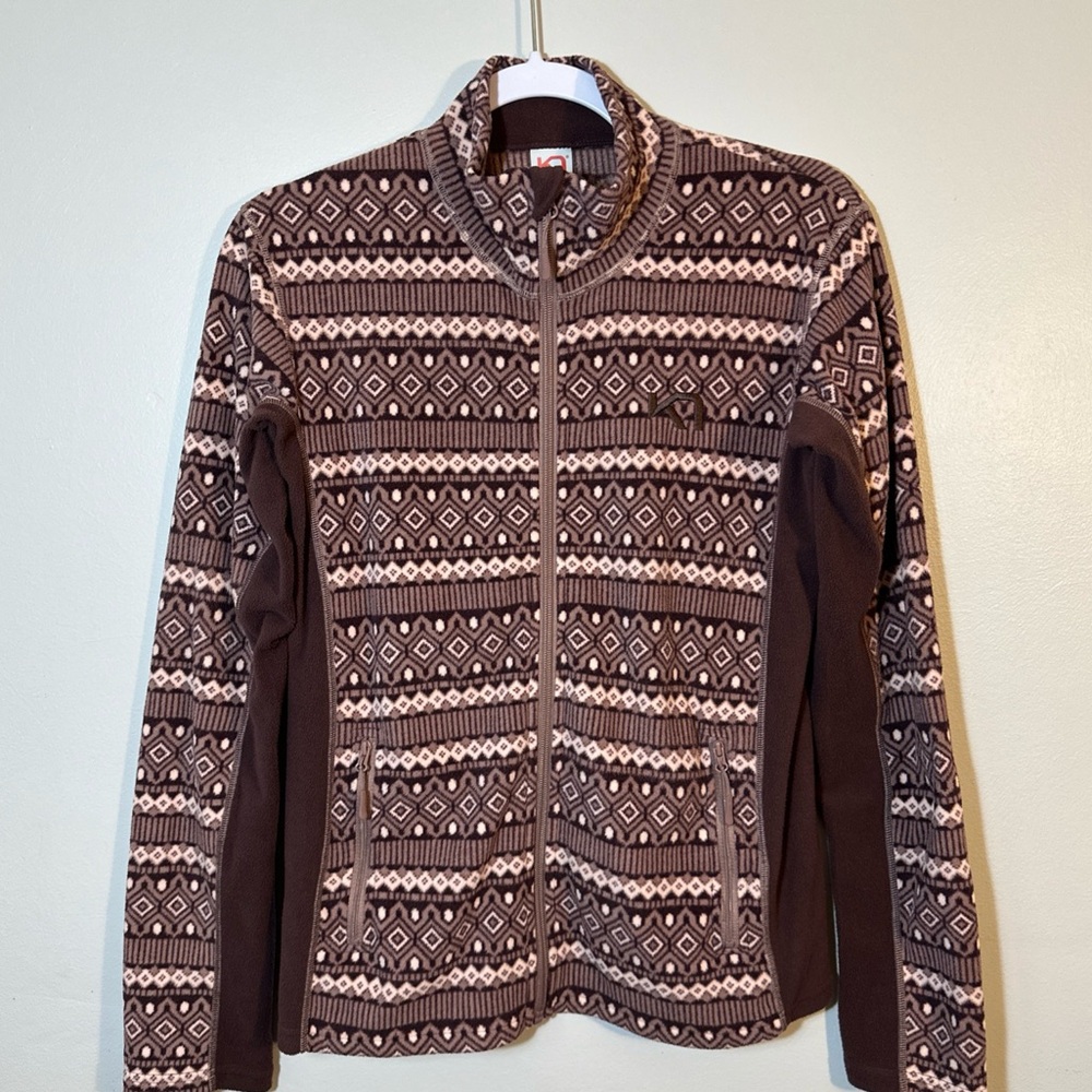 Kari Traa Olga Fleece Full Zip Baselayer Jacket Sz Med Purple Inca Tribal Print